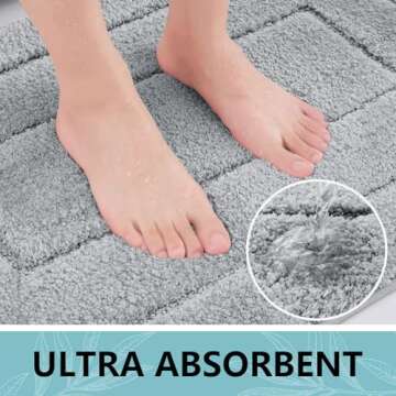 Buganda Bathroom Rugs, 24" x 16", Soft and Absorbent Microfiber Bath Rugs, Non-Slip Shaggy Shower Carpet, Machine Wash Dry Bath Mats for Bathroom Floor, Tub and Shower, Grey