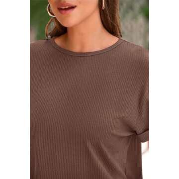 PRETTYGARDEN Women's Summer 2 Piece Knit Loungewear Short Sleeve T Shirts Wide Leg Pants Tracksuit Casual Outfits (Coffee,Small)