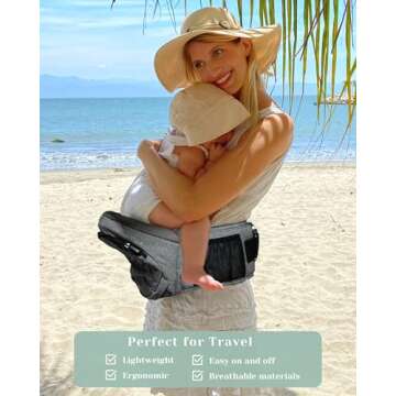 CozyOne-Mom's Choice Award Winner-CPC-Certified Baby Hip Carrier, Adjustable Waistband with Abdominal Support Design & Various Pockets for Newborns & Toddlers 8-44 lbs Carrier (Grey)
