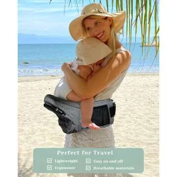 CozyOne-Mom's Choice Award Winner-CPC-Certified Baby Hip Carrier, Adjustable Waistband with Abdominal Support Design & Various Pockets for Newborns & Toddlers 8-44 lbs Carrier (Grey)