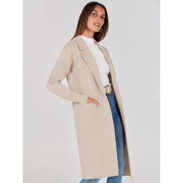 Prinbara Cardigan for Women Dressy Oversized Open Front Sweater Coat Long Sleeve Lapel Wool Blazer Jackets Fall Outwear Apricot