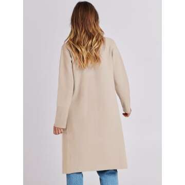 Prinbara Cardigan for Women Dressy Oversized Open Front Sweater Coat Long Sleeve Lapel Wool Blazer Jackets Fall Outwear Apricot