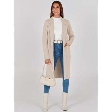 Prinbara Cardigan for Women Dressy Oversized Open Front Sweater Coat Long Sleeve Lapel Wool Blazer Jackets Fall Outwear Apricot