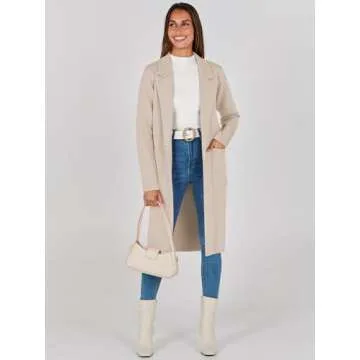 Prinbara Cardigan for Women Dressy Oversized Open Front Sweater Coat Long Sleeve Lapel Wool Blazer Jackets Fall Outwear Apricot