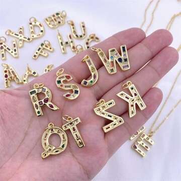 Initial Letter Necklace For Women, 14k Plated Gold Colorful Cz With Initials Pendant Necklaces Fashion Charm Gifts Jewelry (Colorful Gold C)