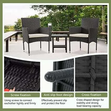 Vnewone 3-Piece Patio Furniture Wicker Set Chairs Outdoor