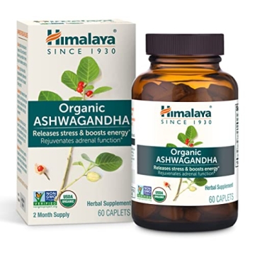 Himalaya Organic Ashwagandha, 60 Day Supply, Herbal Supplement for Stress Relief, Energy Support, Oc...
