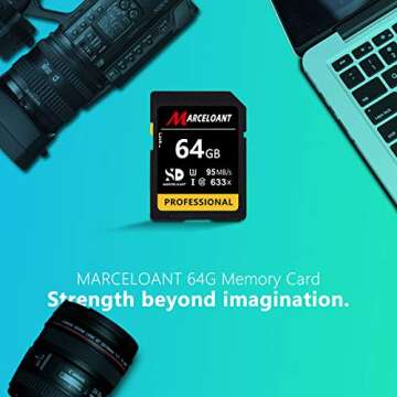 64GB Memory Card, Marceloant Professional 633 x Class 10 UHS-I U3 Memory Card for Computer Cameras a...