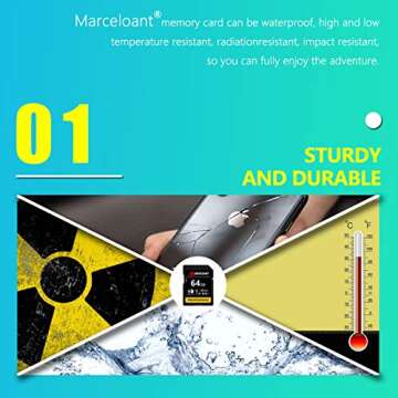 64GB Memory Card, Marceloant Professional 633 x Class 10 UHS-I U3 Memory Card for Computer Cameras and Camcorders, Memory Card Up to 95MB/s, Yellow/Black
