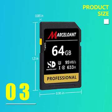 64GB Memory Card, Marceloant Professional 633 x Class 10 UHS-I U3 Memory Card for Computer Cameras and Camcorders, Memory Card Up to 95MB/s, Yellow/Black
