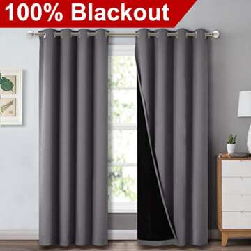 NICETOWN Grey Full Shade Curtain Panels, Pair of Energy Smart & Noise Blocking Out Blackout Drapes f...
