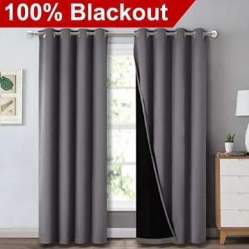 NICETOWN Grey Full Shade Curtain Panels, Pair of Energy Smart & Noise Blocking Out Blackout Drapes f...