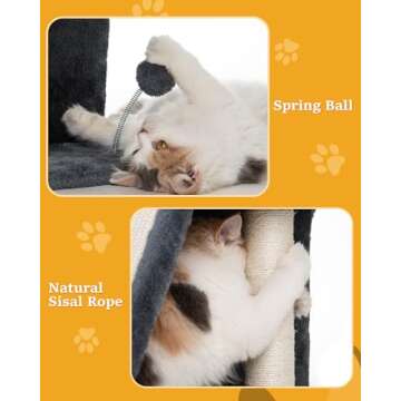 Aechonow Cat Tree Tower for Large Cat, 20 * 16.5 Inch Spacious Perch for Adult Cats, Big Condo Cave Bed for Indoor Kittens, Cat Toy and Scratching Post, Dark Gray