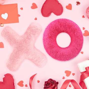 Muglunar 2 Pcs Valentines Throw Pillow Cute XO Pillow Plush Fuzzy Pink Cushion for Girly Friends Children Living/Dining Room Gift Pink Valentines Day Decor