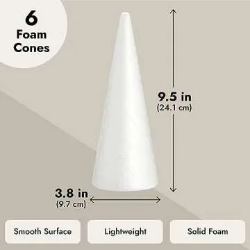 Bright Creations 6 Pack Foam Cones for Crafts, DIY Art Projects, Handmade Gnomes, Trees, Holiday Decorations (3.8 x 9.5 in) - Craft Cones - Foam Tree Cones