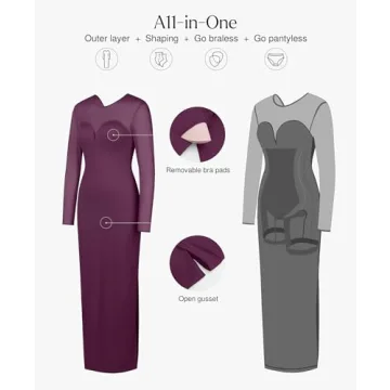 Popilush Long Sleeve Shapewear Maxi Dress for Women