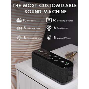 Portable White Noise Machine for Adults Kids with 42 Soothing Sounds, Rechargeable Travel Sound Machine, Rain & Ocean Sounds, Auto-Off Timer & 8-Level Volume Control