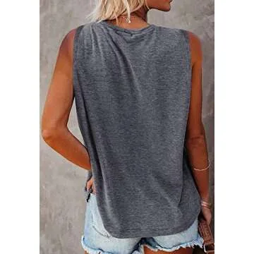 MIROL Women's Sleeveless Tank Tops 2025 Basic Loose Tunic T Shirts Batwing Sleeve Solid Color Casual Tee with Pocket Grey