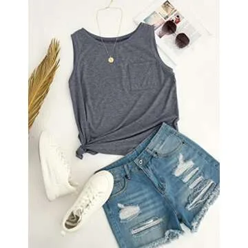 MIROL Women's Sleeveless Tank Tops 2025 Basic Loose Tunic T Shirts Batwing Sleeve Solid Color Casual Tee with Pocket Grey