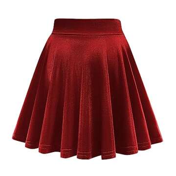 Urban CoCo Women's Vintage Velvet Stretchy Mini Flared Skater Skirt (L, Bright red)