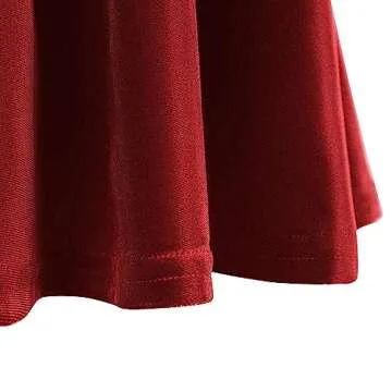 Urban CoCo Women's Vintage Velvet Stretchy Mini Flared Skater Skirt (L, Bright red)