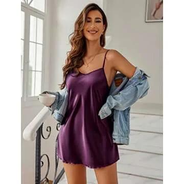 Avidlove Babydoll Lingerie Sexy Nightgown for Women Nighty Sleepwear Satin Slip Dress Purple