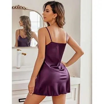 Avidlove Babydoll Lingerie Sexy Nightgown for Women Nighty Sleepwear Satin Slip Dress Purple
