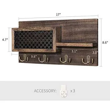 Dahey Key Holder Wall Mounted Mail Holder Organizer with 4 Double Key Hooks for Wall Entryway Decorative Key Rack Shelf Rustic Home Decor for Entryway Mudroom Hallway Kitchen Office, Bronze