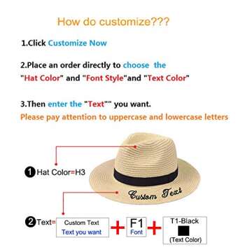 Personalized Customize Sun Hat with Embroidery Name Text Unisex Jazz Topper Hat for Men Summer Straw...