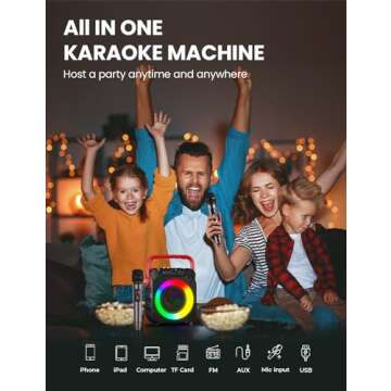 Karaoke Machine with Two Wireless Microphones, Portable Karaoke Machine for Adults & Kids, Portable ...
