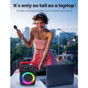 Karaoke Machine with Two Wireless Microphones, Portable Karaoke Machine for Adults & Kids, Portable Bluetooth Speaker with PA System, LED Lights, Supports TF Card/USB, AUX in, FM, USB,TWS (Red)…