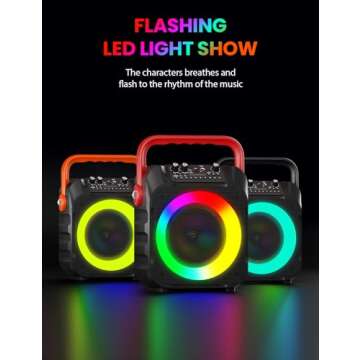 Karaoke Machine with Two Wireless Microphones, Portable Karaoke Machine for Adults & Kids, Portable Bluetooth Speaker with PA System, LED Lights, Supports TF Card/USB, AUX in, FM, USB,TWS (Red)…