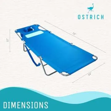 Ostrich Ladies Comfort Lounger Portable Reclining Outdoor Patio Beach Lawn Camping Pool Tanning Chair with Chest Support, Ocean Blue