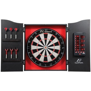 EastPoint Sports Tournament Bristle Dartboard with Electronic Scoreboard and Easy-Mount Cabinet
