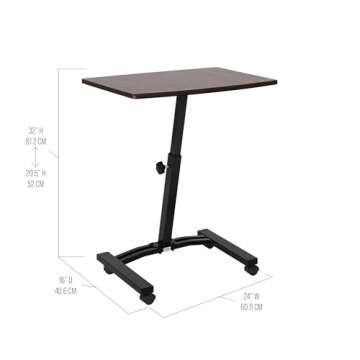 Seville Classics WEB162 Mobile Laptop Computer Desk Cart Height-Adjustable from 20.5" to 33", Slim, Walnut