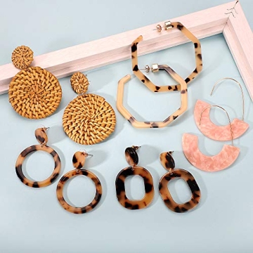 FIFATA Boho Earrings Set Stylish Rattan Acrylic Jewelry