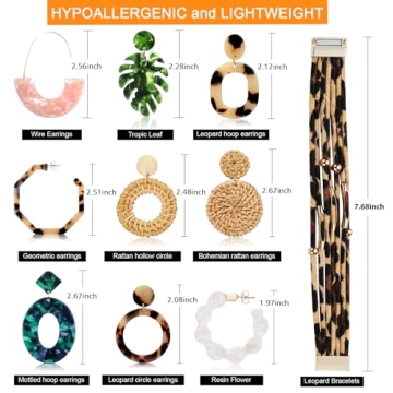 FIFATA Boho Earrings Set Stylish Rattan Acrylic Jewelry