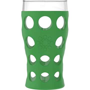 Lifefactory 20-Ounce Indoor/Outdoor Protective Silicone Sleeve Beverage Glass, 4 Count (Pack of 1), Orange, Grass Green, Cobalt, Huckleberry