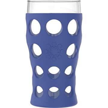 Lifefactory 20-Ounce Indoor/Outdoor Protective Silicone Sleeve Beverage Glass, 4 Count (Pack of 1), Orange, Grass Green, Cobalt, Huckleberry