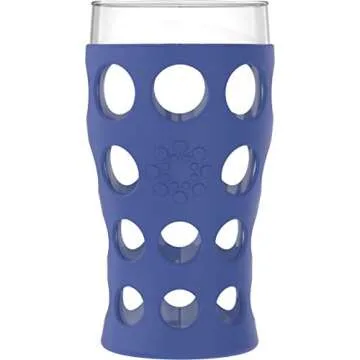 Lifefactory 20-Ounce Indoor/Outdoor Protective Silicone Sleeve Beverage Glass, 4 Count (Pack of 1), Orange, Grass Green, Cobalt, Huckleberry