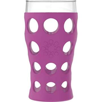 Lifefactory 20-Ounce Indoor/Outdoor Protective Silicone Sleeve Beverage Glass, 4 Count (Pack of 1), Orange, Grass Green, Cobalt, Huckleberry