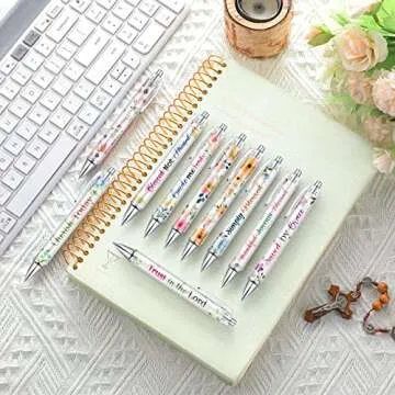 Tinlade 10 Pcs Christian Pens for Women Religious Ink Pens graduation gifts Inspirational Quotes Bible Verse Ballpoint Funny Office Supplies for Women Men Coworker(Flower)