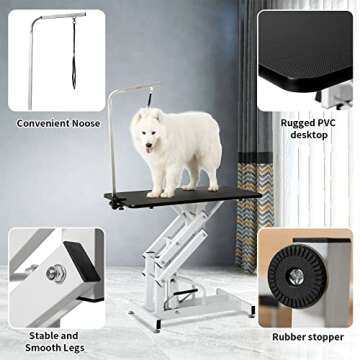 Saditesdk Professional Foldable Hydraulic Grooming Table for Large Dogs - Adjustable Height Arm