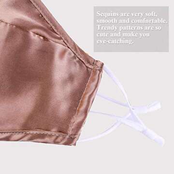 YUESUO Satin Silk Face Mask Black Athletic Reusable for Adult, Washable Breathable Designer Cloth Fabric Madks,Women Men Earloop Mouth Nose Cover Gifts Pretty 3 D