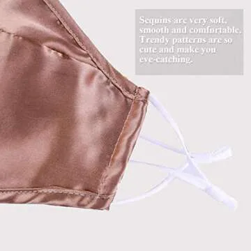 YUESUO Satin Silk Face Mask Black Athletic Reusable for Adult, Washable Breathable Designer Cloth Fabric Madks,Women Men Earloop Mouth Nose Cover Gifts Pretty 3 D