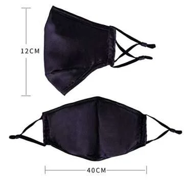 YUESUO Satin Silk Face Mask Black Athletic Reusable for Adult, Washable Breathable Designer Cloth Fabric Madks,Women Men Earloop Mouth Nose Cover Gifts Pretty 3 D