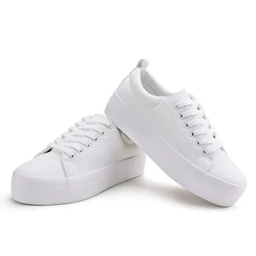 JABASIC Women Lace Up Platform Sneakers Comfortable Casual Fashion Sneaker Walking Shoes (8,White)