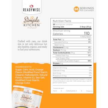 READYWISE - Simple Kitchen, Orange Drink Mix, 86 Servings, Healthy, Powdered Drink Mix, Healthy Drinks, Emergency Food Supply, 10 Can