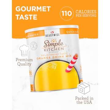 READYWISE - Simple Kitchen, Orange Drink Mix, 86 Servings, Healthy, Powdered Drink Mix, Healthy Drinks, Emergency Food Supply, 10 Can