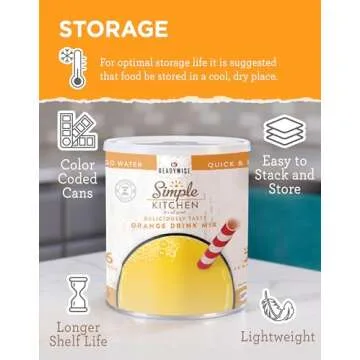 READYWISE - Simple Kitchen, Orange Drink Mix, 86 Servings, Healthy, Powdered Drink Mix, Healthy Drinks, Emergency Food Supply, 10 Can